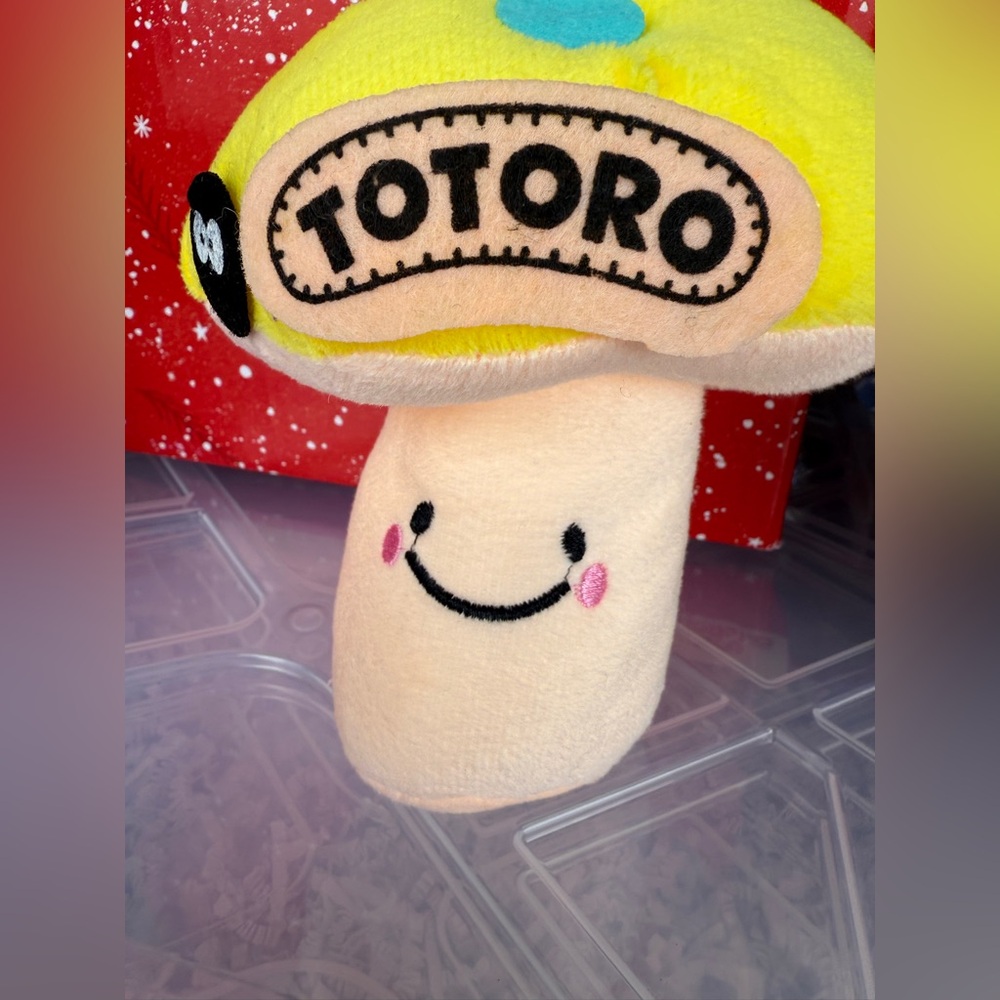 Totoro Yellow Mushroom Plush Toy 7”Cute Smiling Stuffed Kids Toy